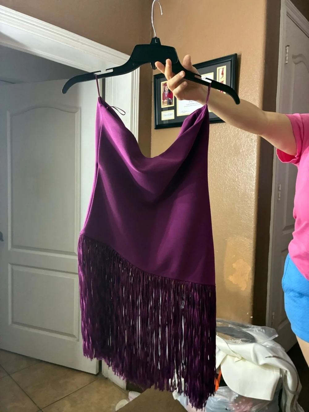ZARA Magenta Fringe Slip Dress - Picture 2 of 2